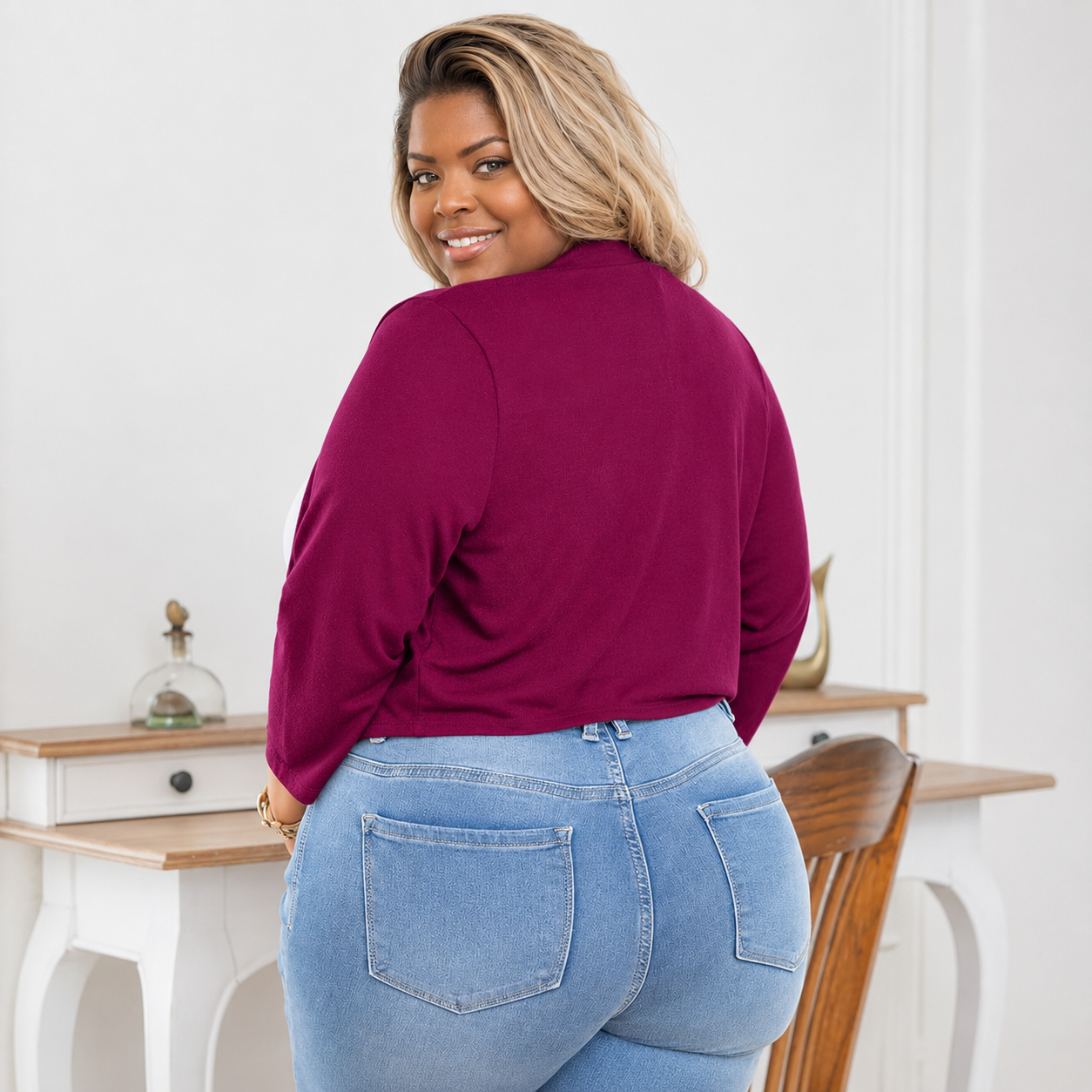 Plus Size Cropped Open Front Bolero Cardigan for Women
