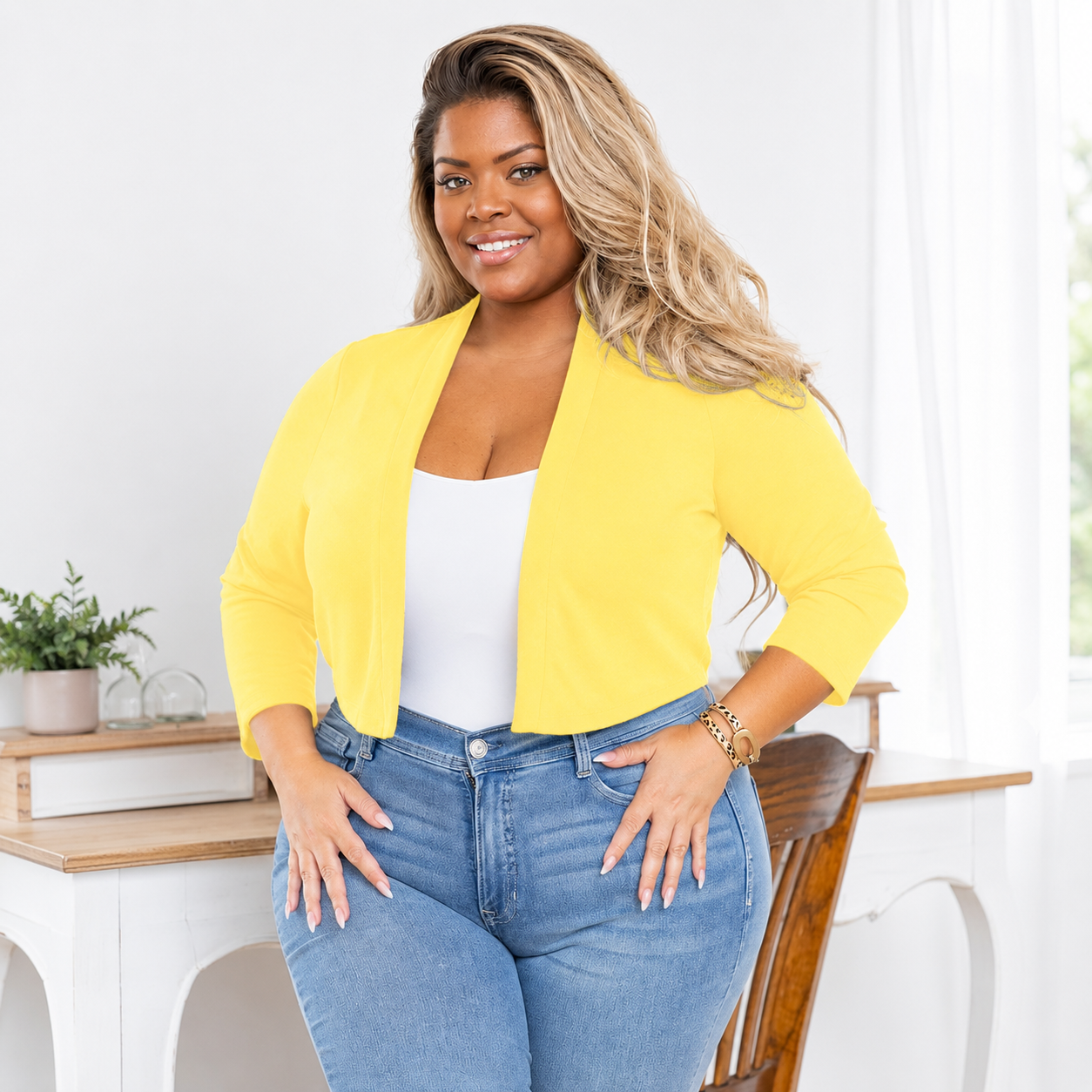 Plus Size Cropped Open Front Bolero Cardigan for Women