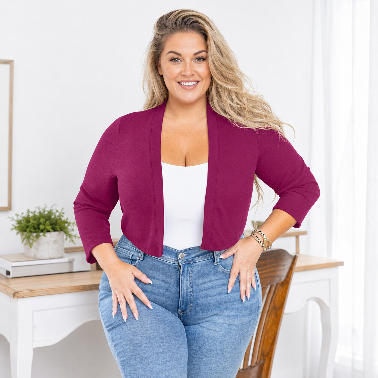 Plus Size Cropped Open Front Bolero Cardigan for Women