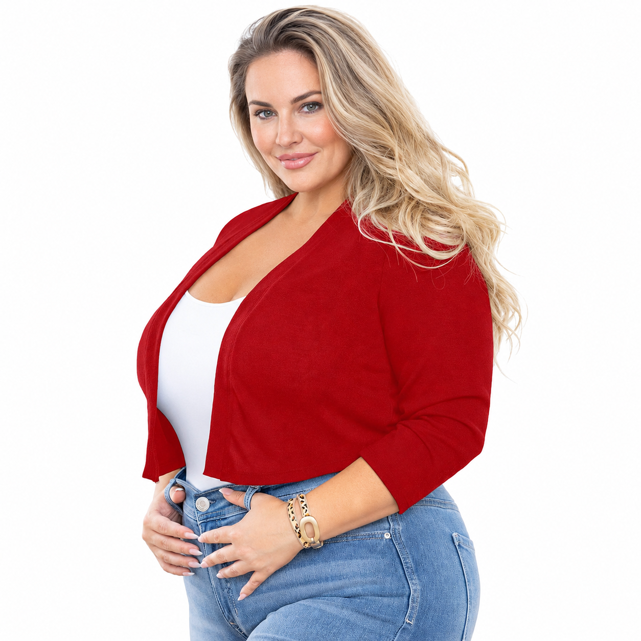 Plus Size Cropped Open Front Bolero Cardigan for Women