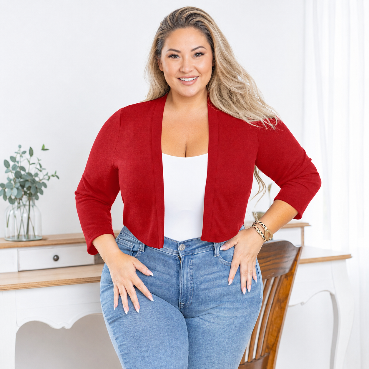 Plus Size Cropped Open Front Bolero Cardigan for Women
