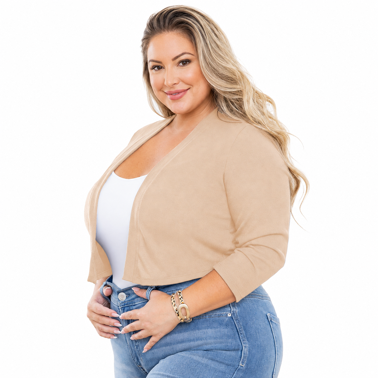Plus Size Cropped Open Front Bolero Cardigan for Women