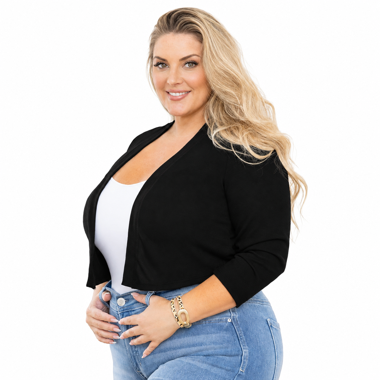 Plus Size Cropped Open Front Bolero Cardigan for Women