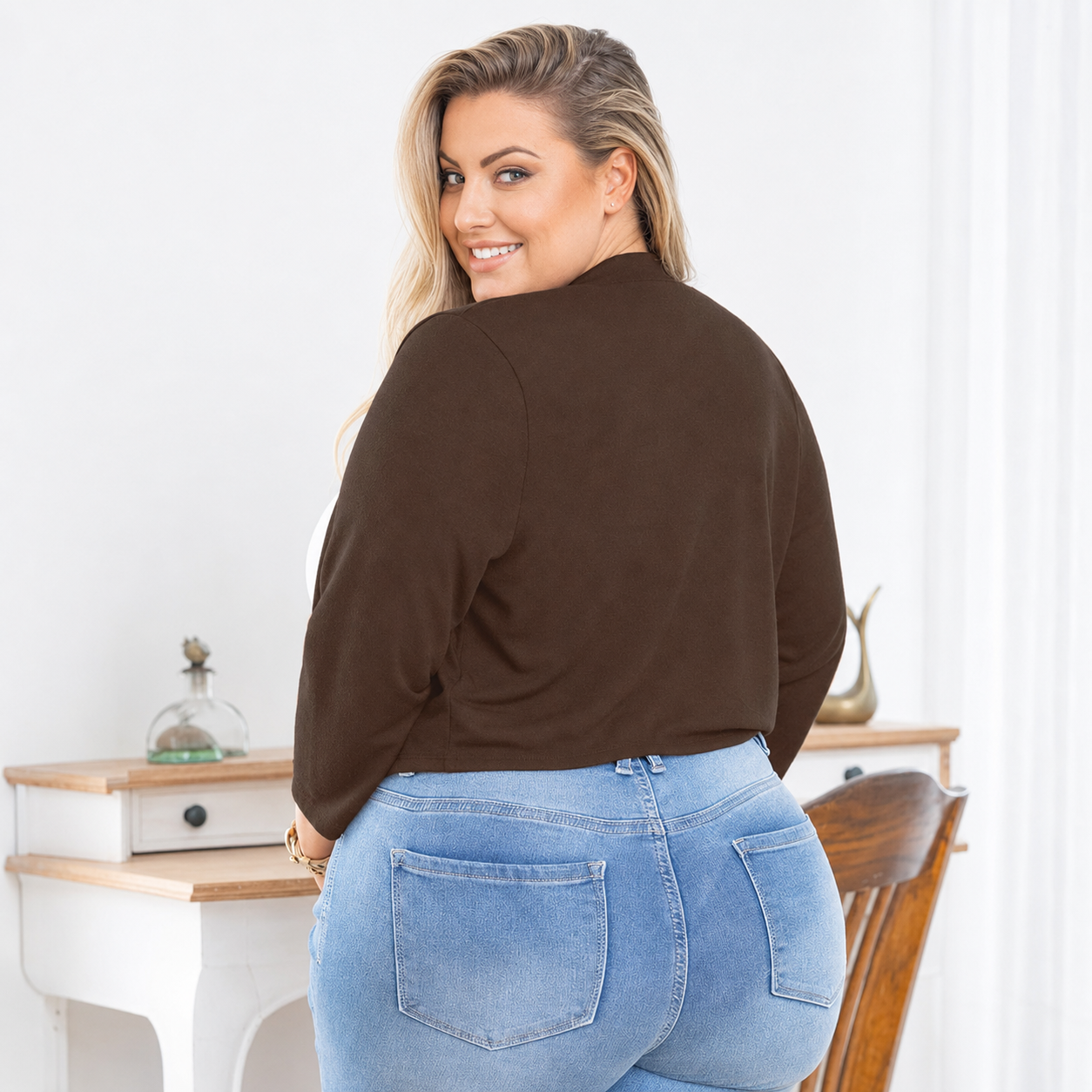 Plus Size Cropped Open Front Bolero Cardigan for Women