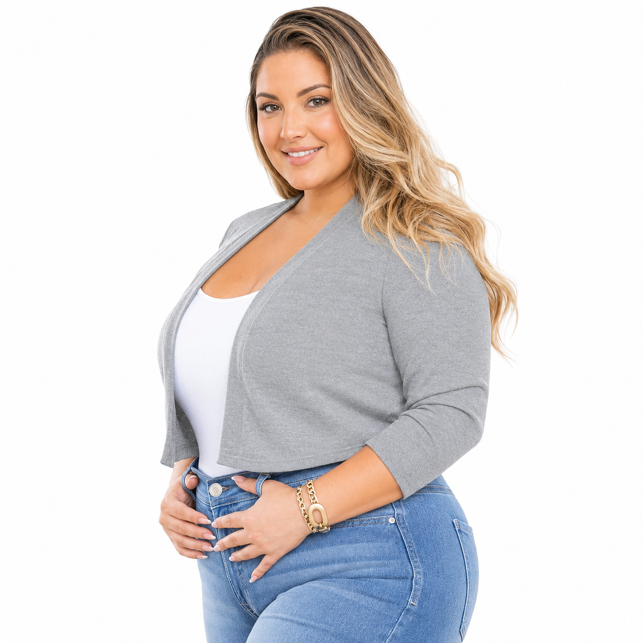 Plus Size Cropped Open Front Bolero Cardigan for Women