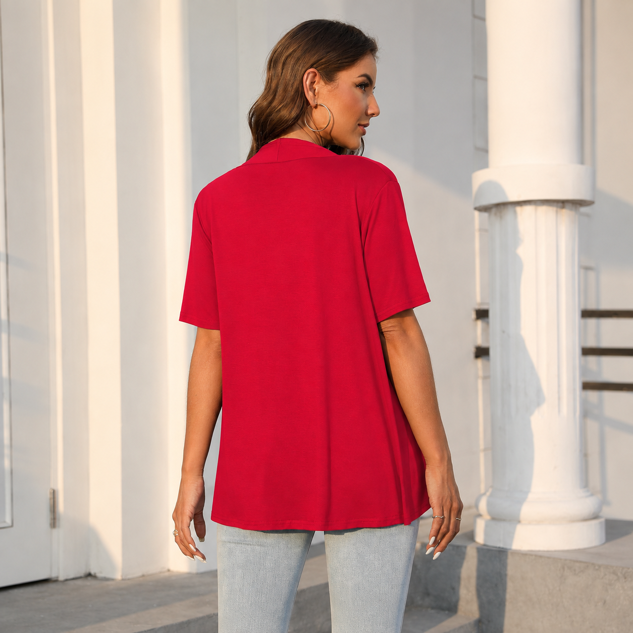 Casual Short Sleeve Front Tie Cardigan For Women