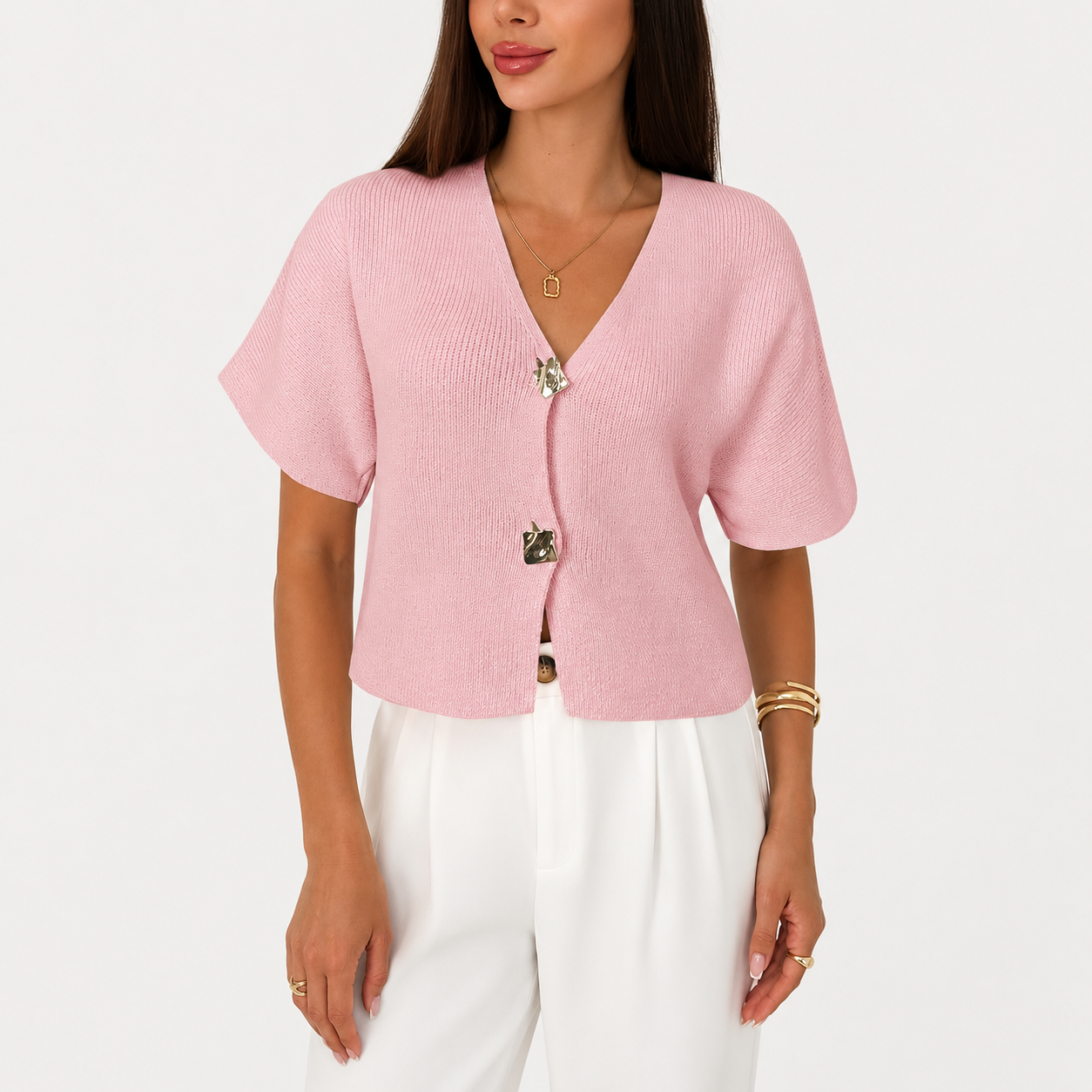 Casual Button Down Slim Fit Knit Top For Women