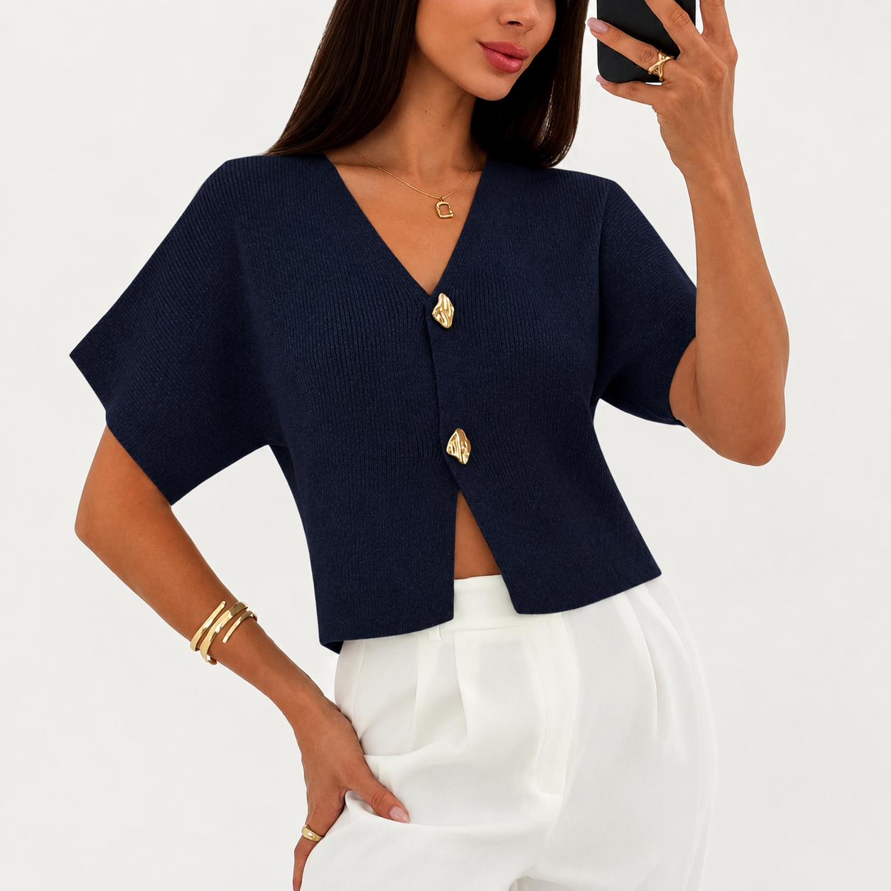 Casual Button Down Slim Fit Knit Top For Women