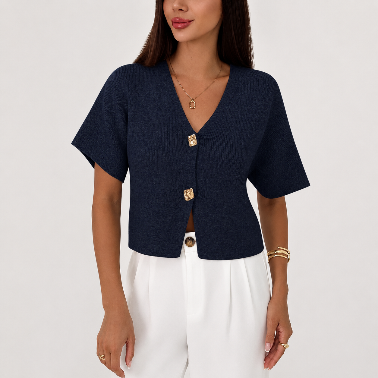 Casual Button Down Slim Fit Knit Top For Women