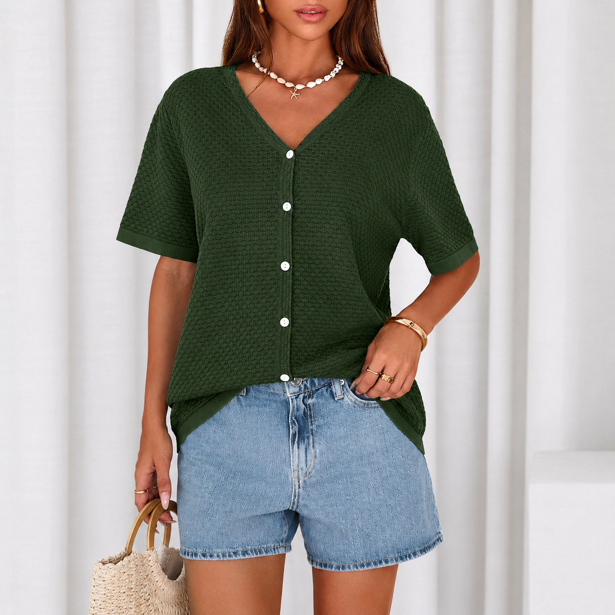 Casual Short Sleeve Crochet Knit Cardigan For Women