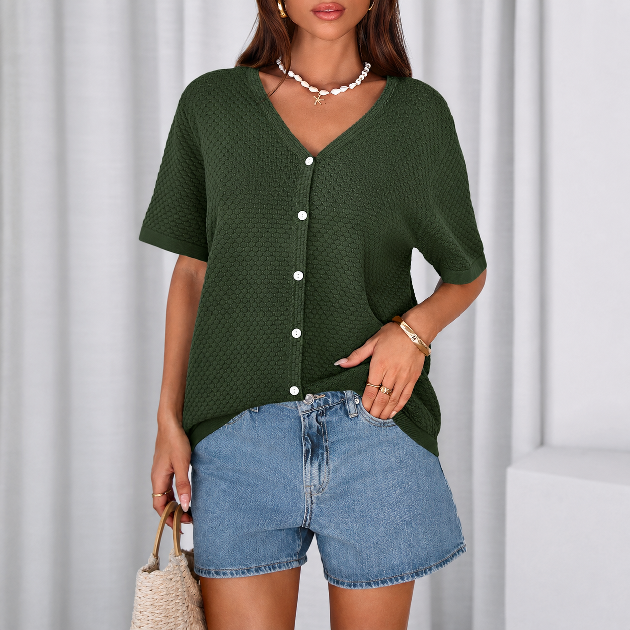 Casual Short Sleeve Crochet Knit Cardigan For Women
