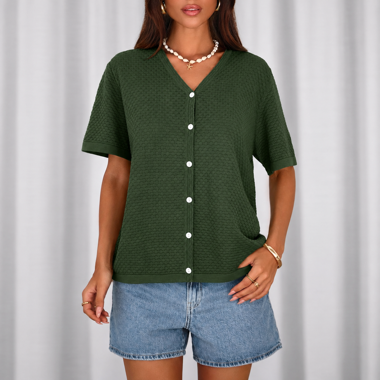 Casual Short Sleeve Crochet Knit Cardigan For Women