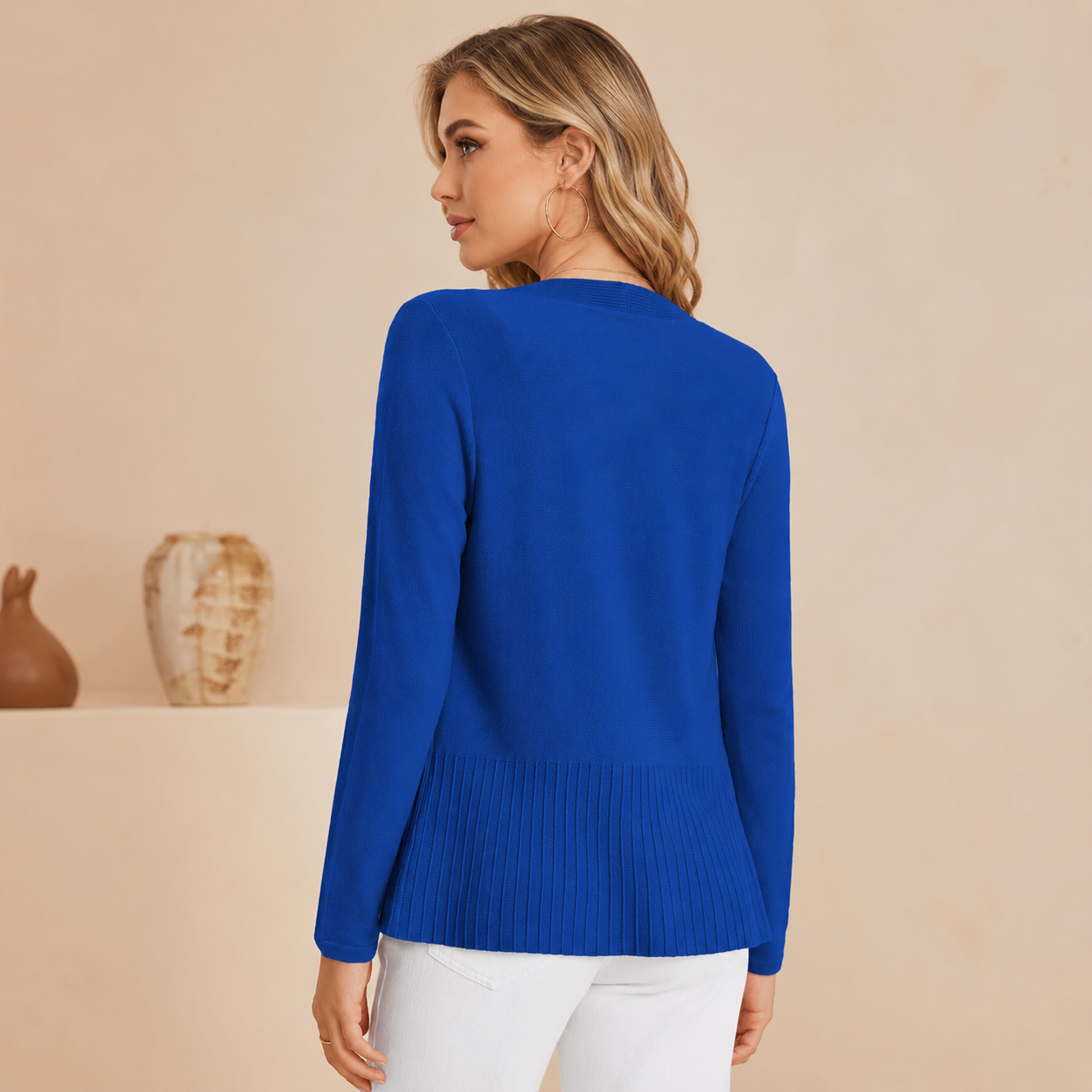 Casual Ribbed Knit Open Front Cardigan Sweater For Women