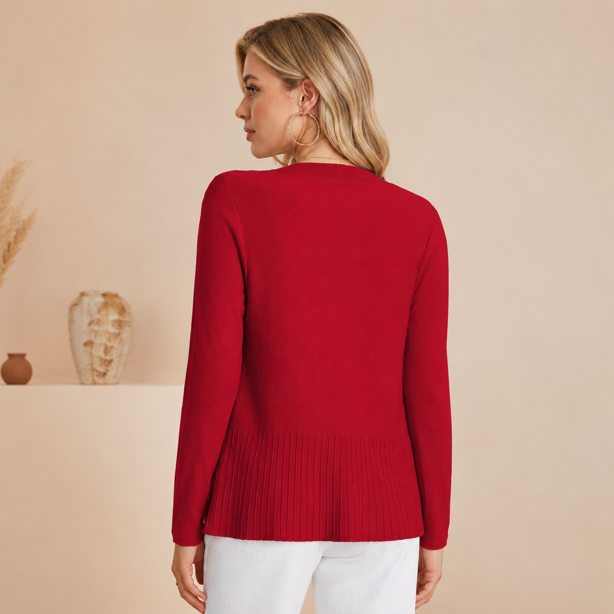 Casual Ribbed Knit Open Front Cardigan Sweater For Women