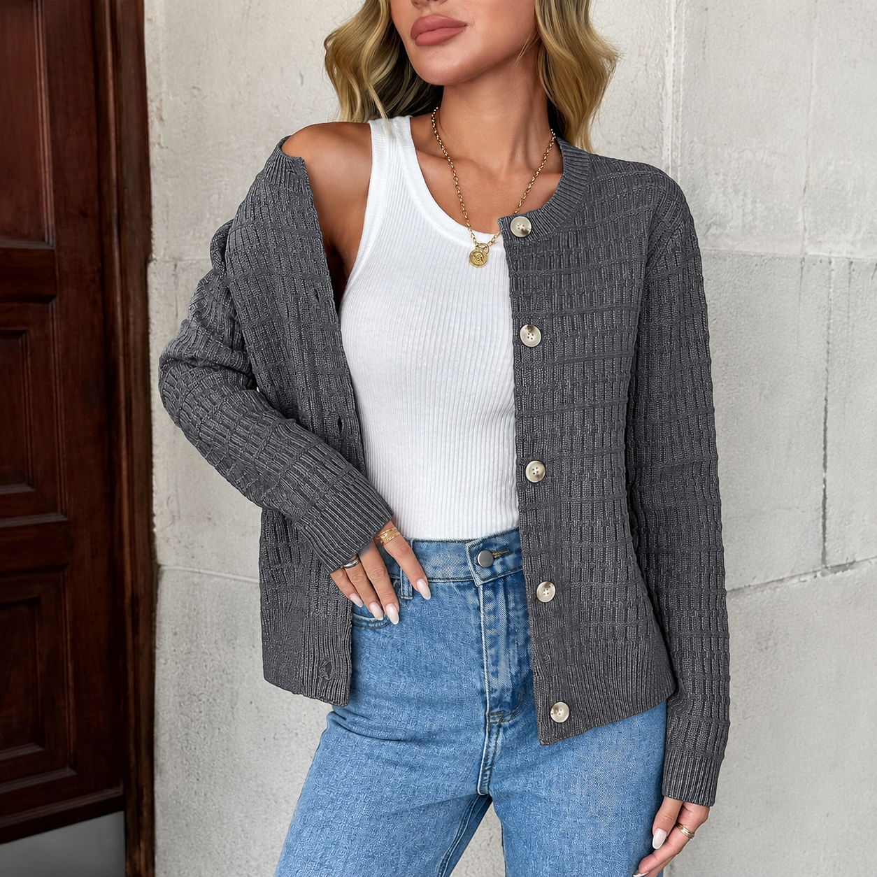 Casual Long Sleeve Button Down Cardigan Jacket For Women