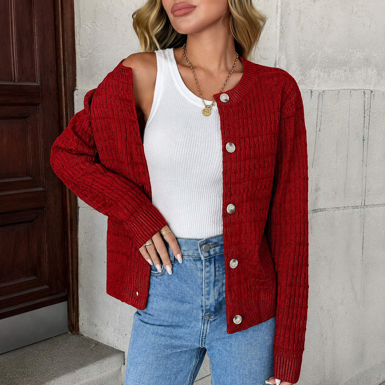 Casual Long Sleeve Button Down Cardigan Jacket For Women