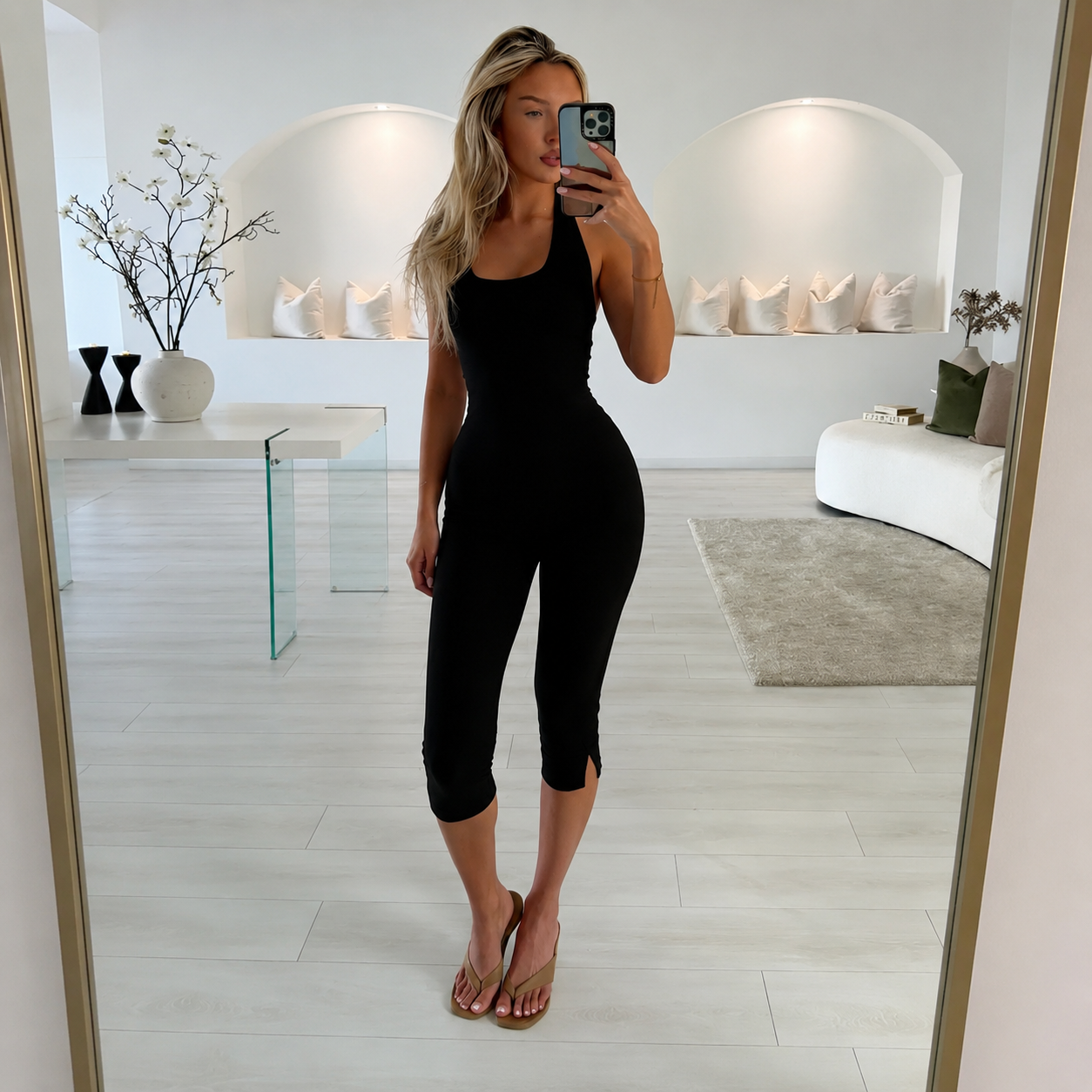 Sleeveless Solid Halter Capri Jumpsuit For Women