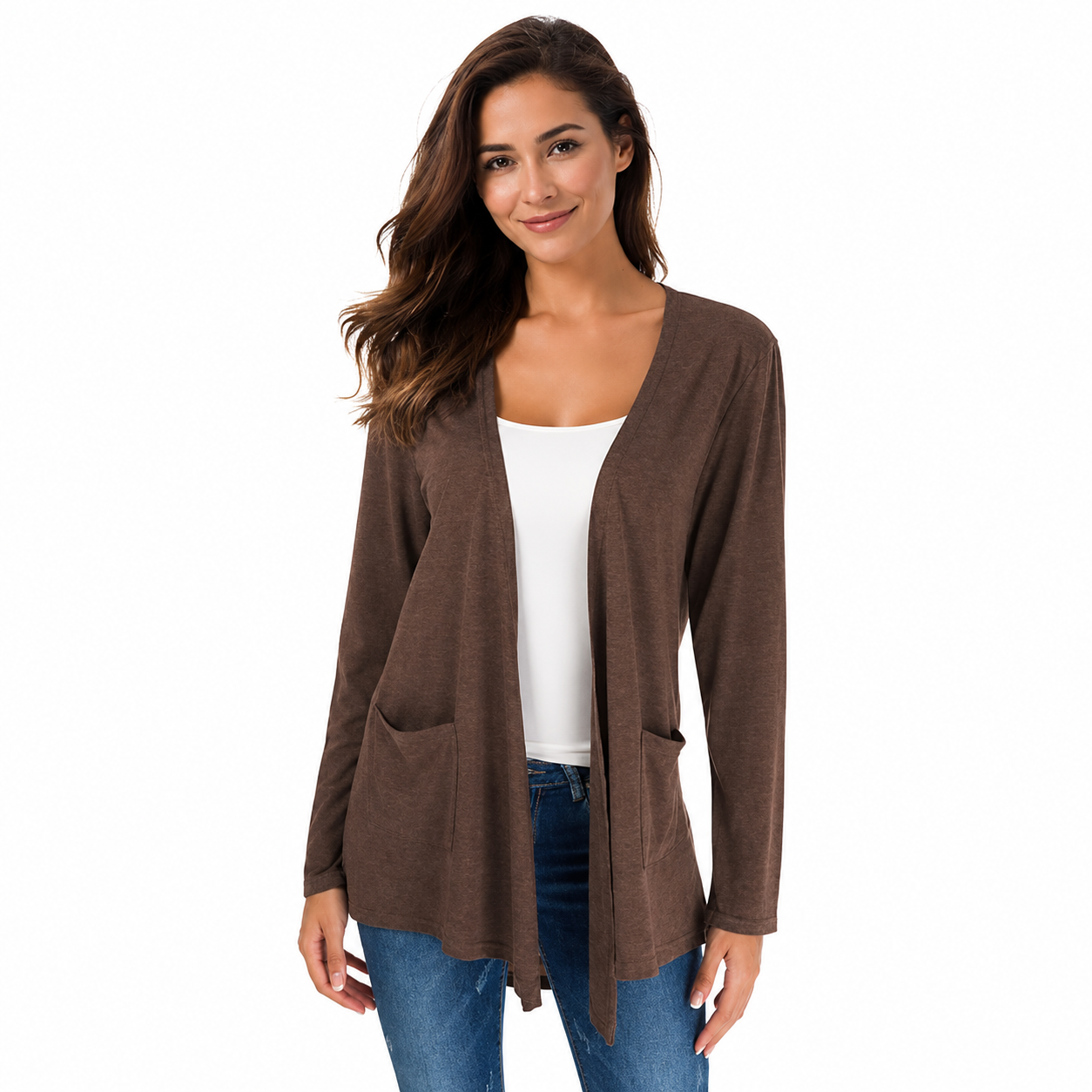 Casual Lightweight Long Sleeve Cardigan With Pockets For Women