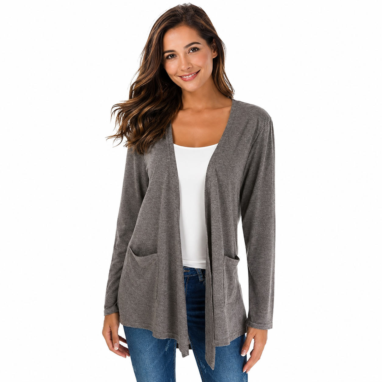 Casual Lightweight Long Sleeve Cardigan With Pockets For Women