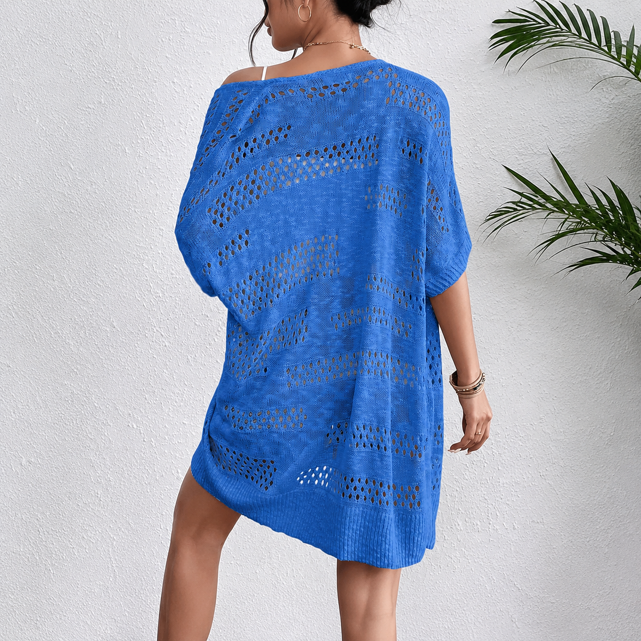 Lightweight Short Sleeve Crochet Knit Open Front Cardigan For Women
