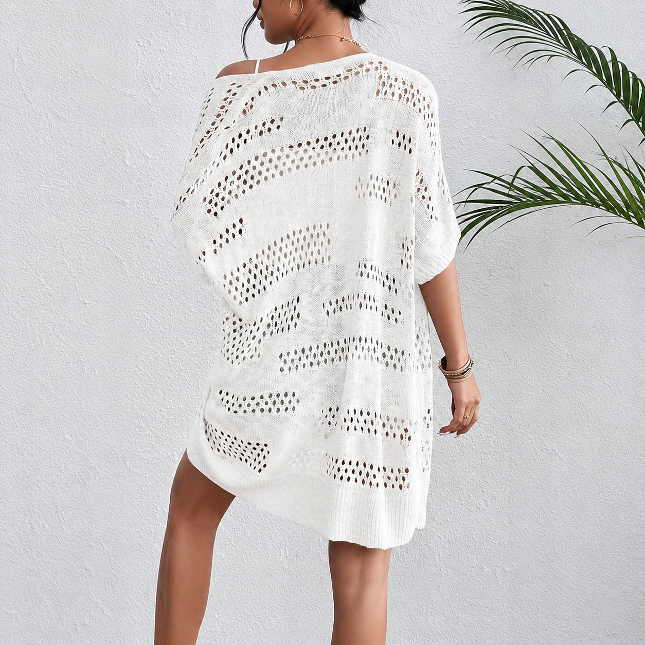 Lightweight Short Sleeve Crochet Knit Open Front Cardigan For Women