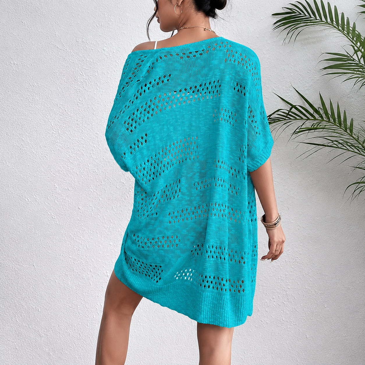 Lightweight Short Sleeve Crochet Knit Open Front Cardigan For Women