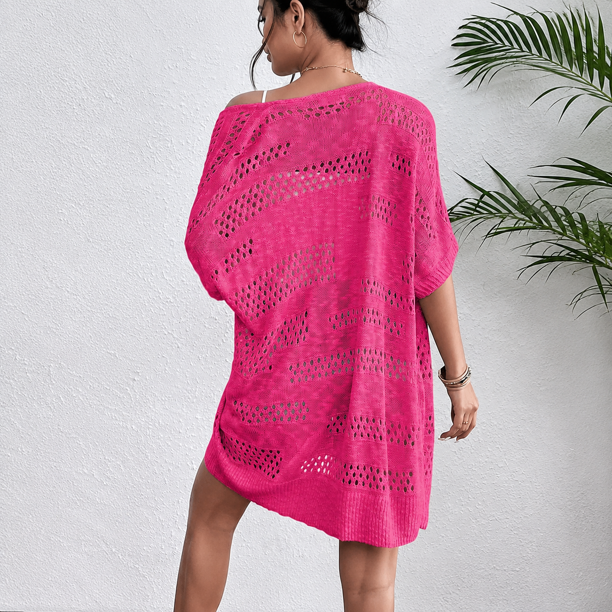 Lightweight Short Sleeve Crochet Knit Open Front Cardigan For Women
