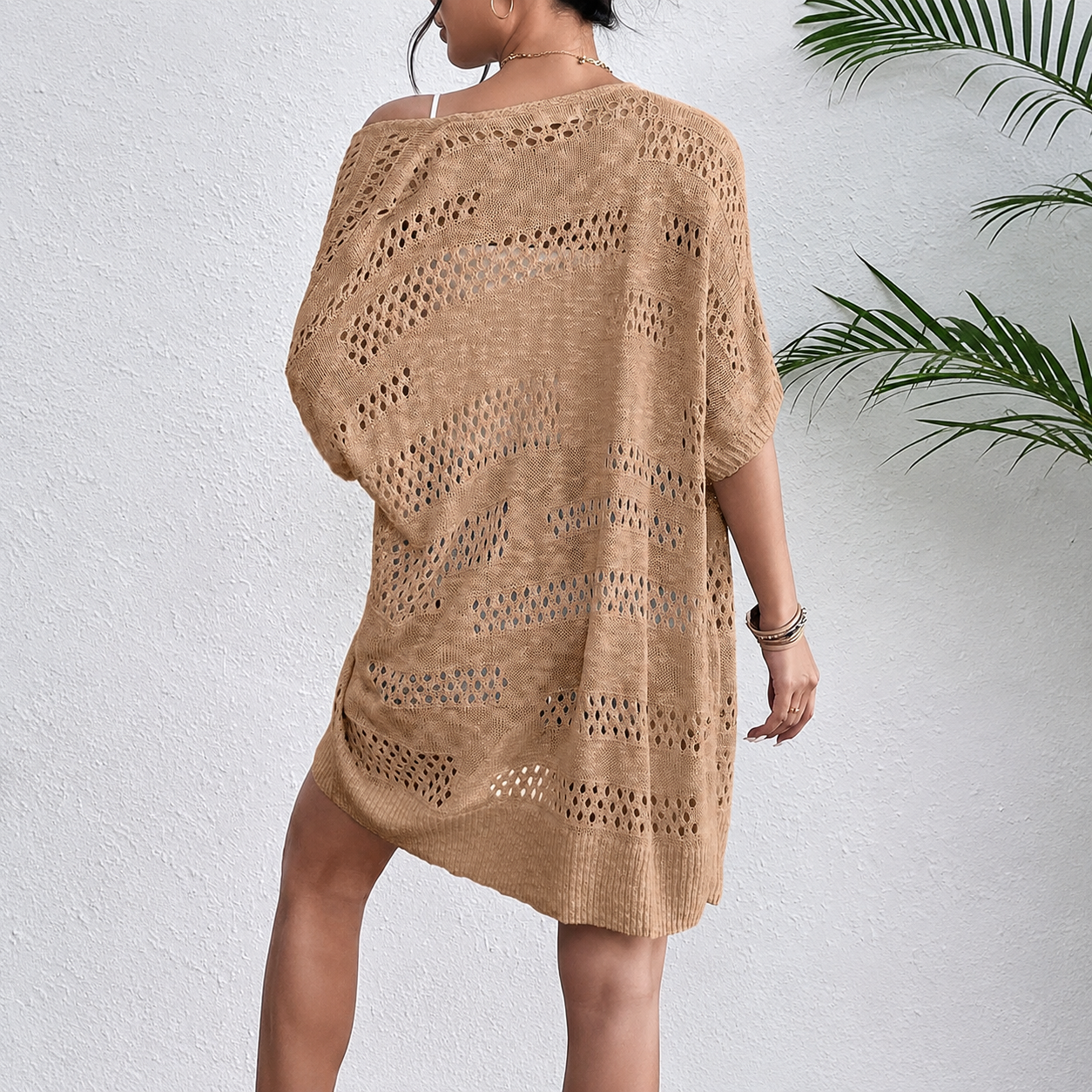 Lightweight Short Sleeve Crochet Knit Open Front Cardigan For Women