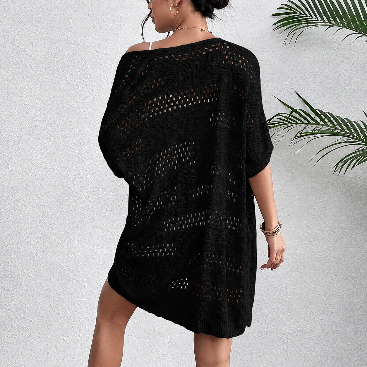 Lightweight Short Sleeve Crochet Knit Open Front Cardigan For Women