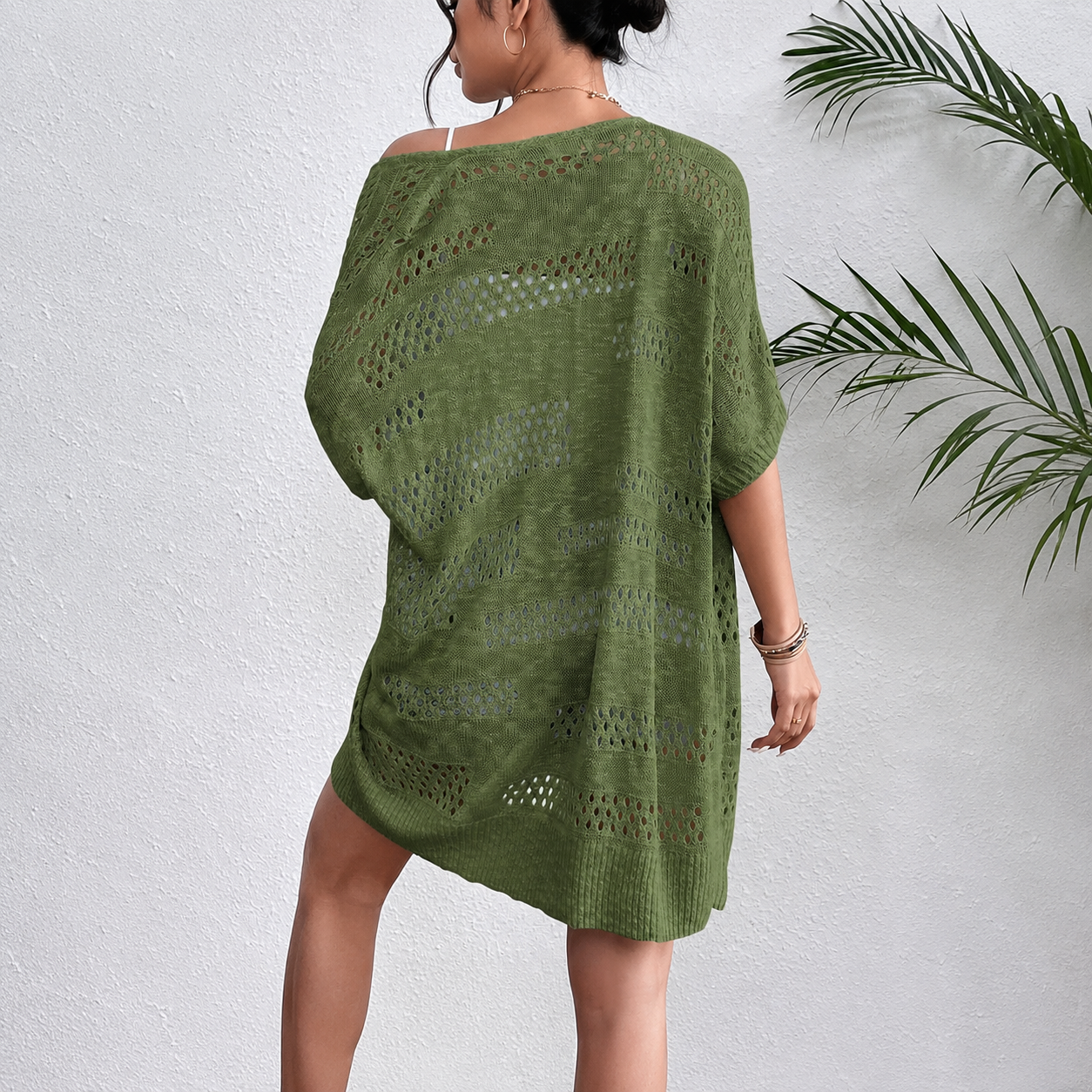 Lightweight Short Sleeve Crochet Knit Open Front Cardigan For Women