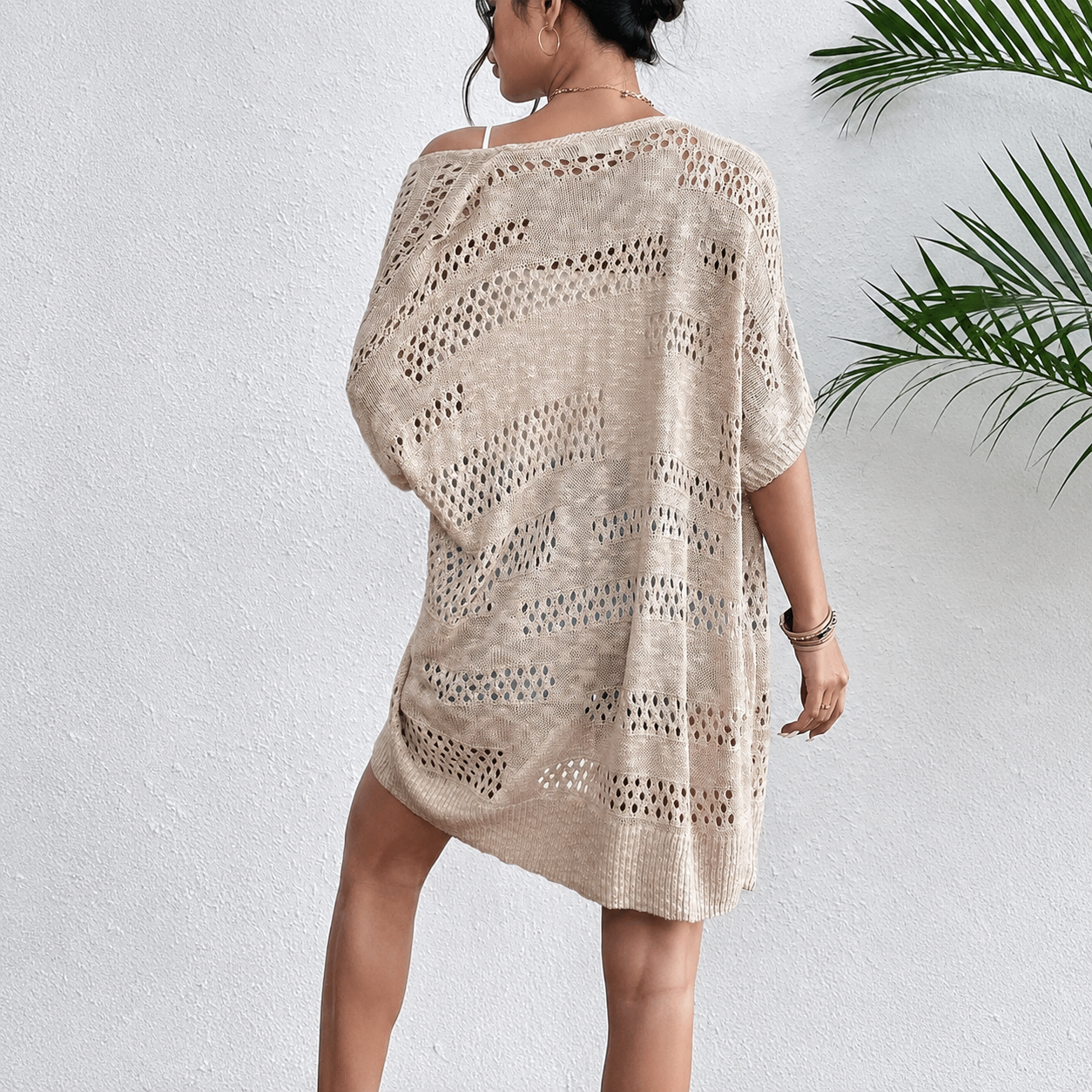 Lightweight Short Sleeve Crochet Knit Open Front Cardigan For Women