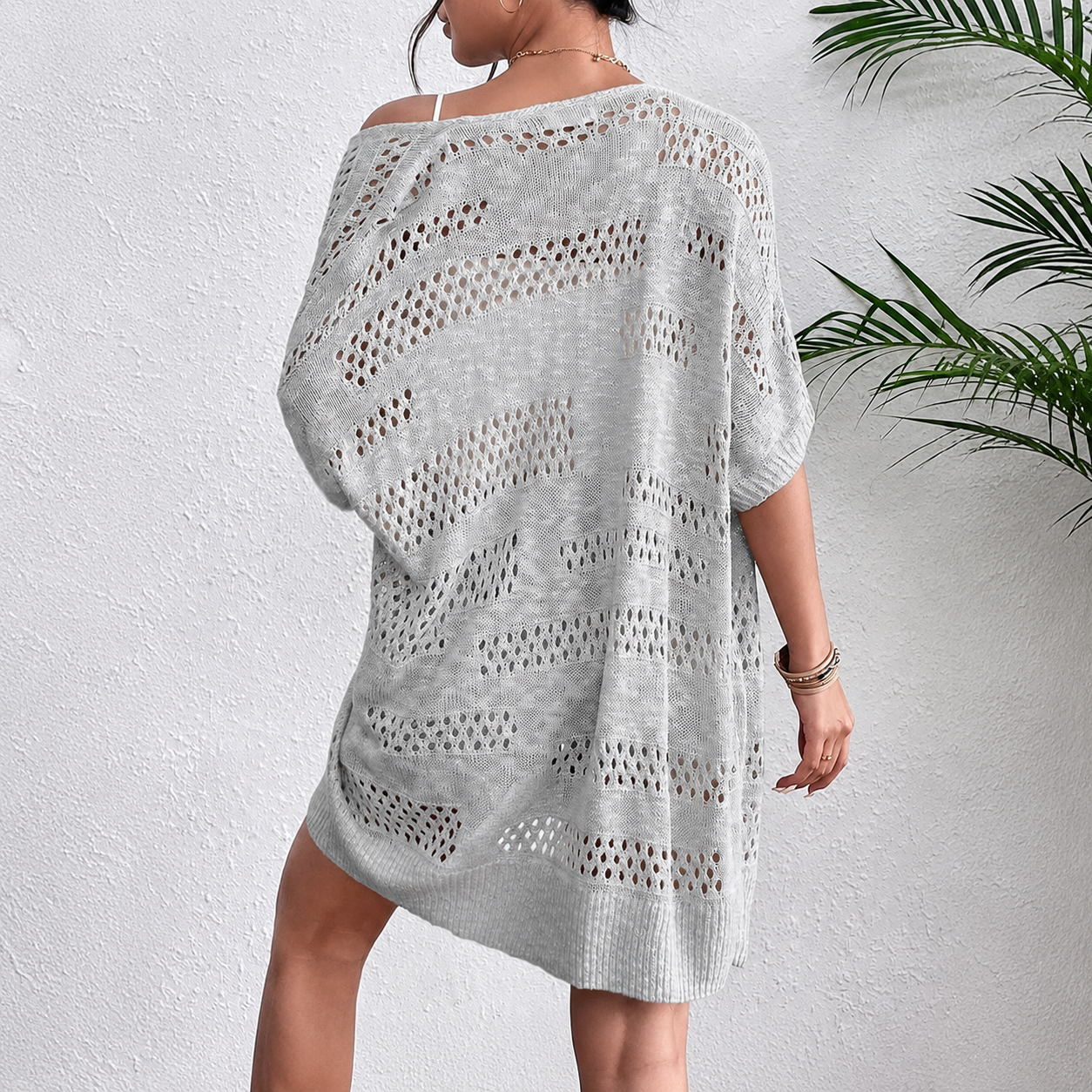 Lightweight Short Sleeve Crochet Knit Open Front Cardigan For Women