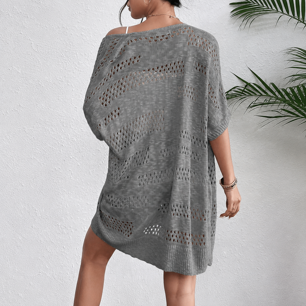 Lightweight Short Sleeve Crochet Knit Open Front Cardigan For Women