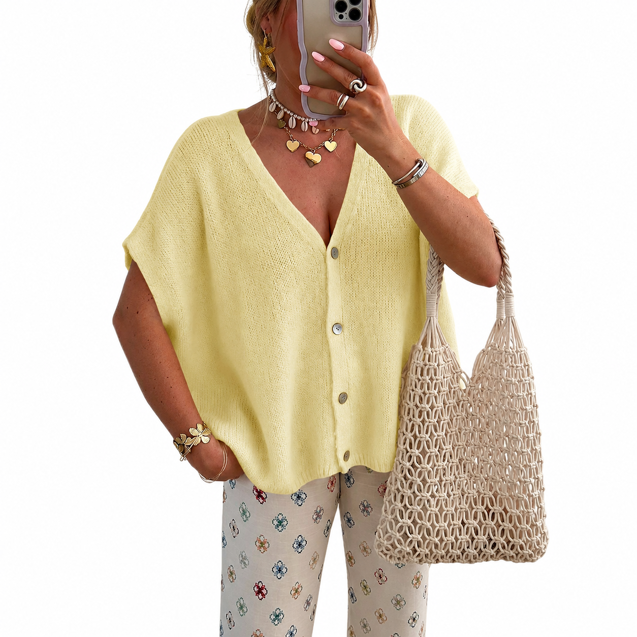 Casual Short Sleeve Button Down Sweater For Women