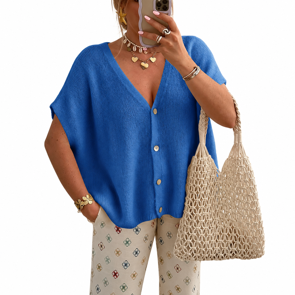 Casual Short Sleeve Button Down Sweater For Women