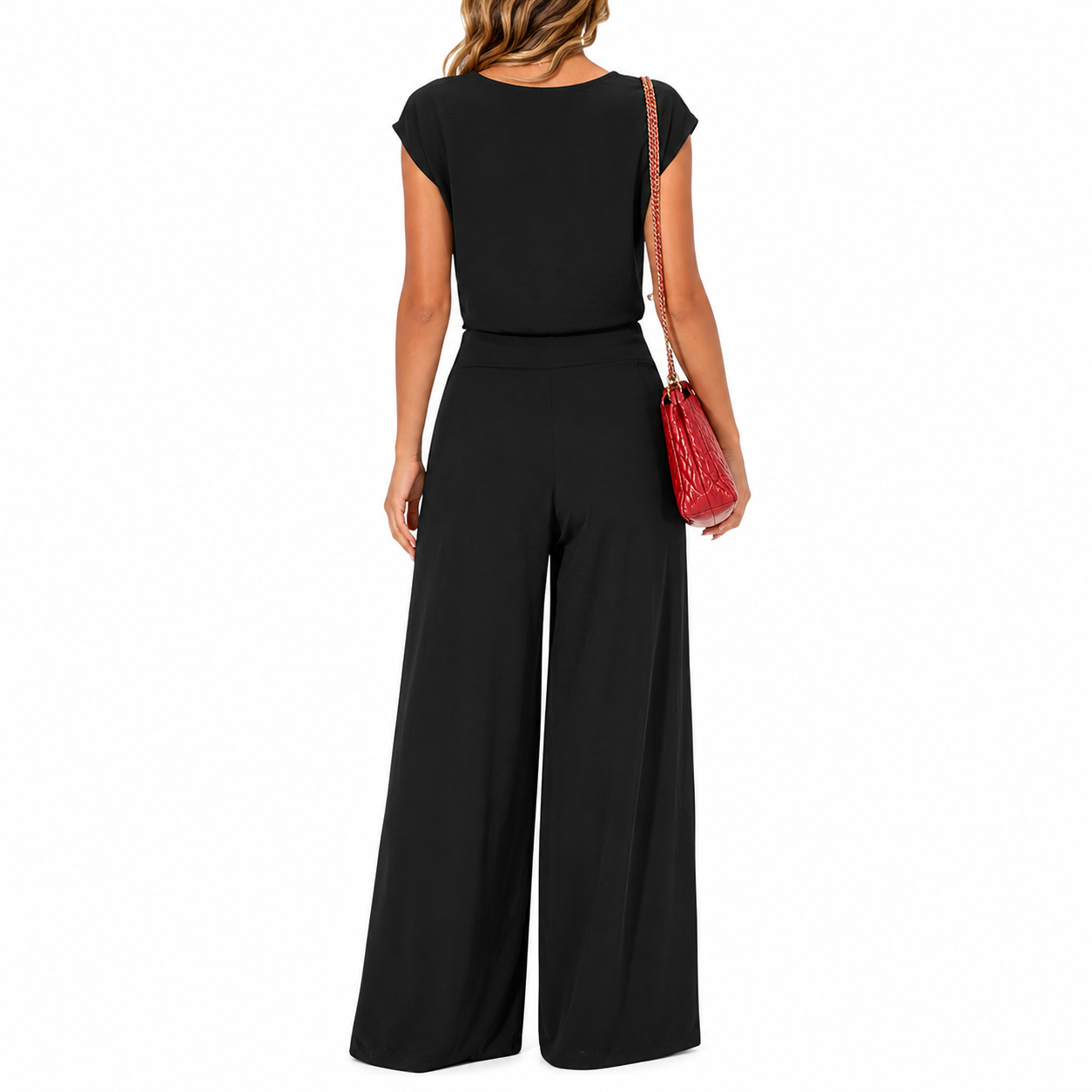 Belted Crop Top Wide Pant Outfit Set