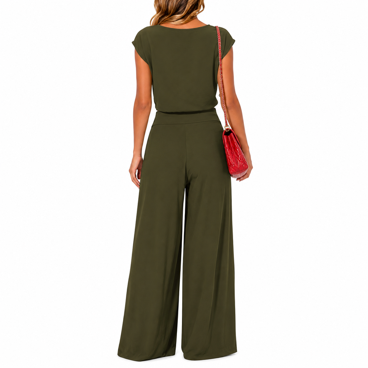 Belted Crop Top Wide Pant Outfit Set