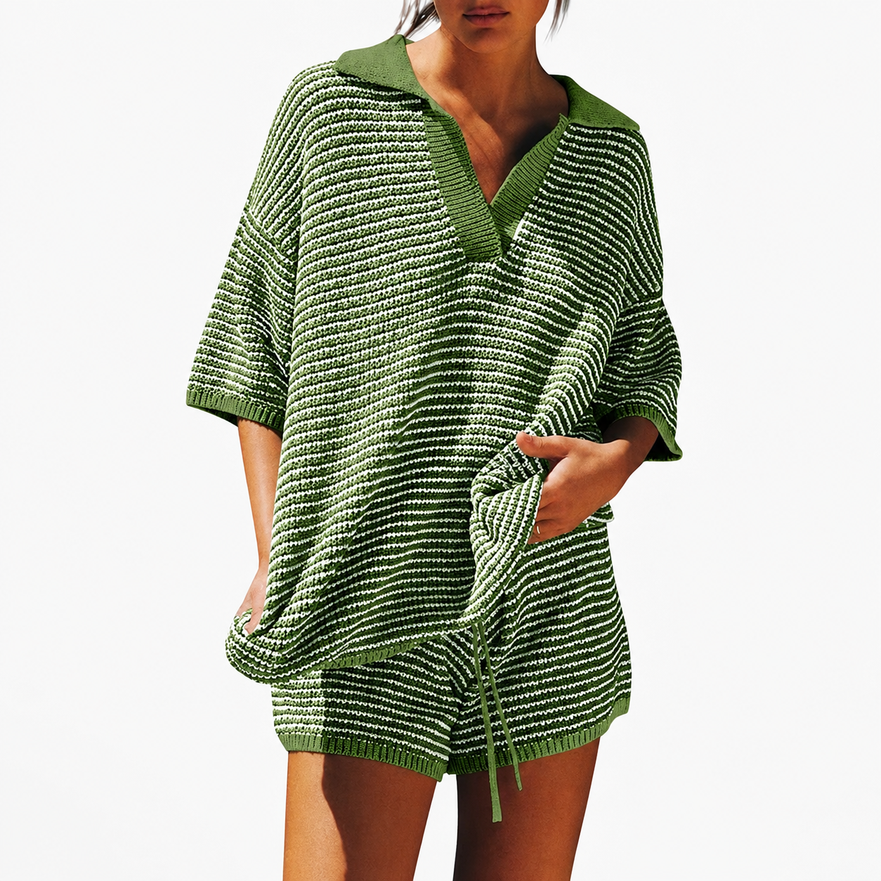 Oversized Knit Lounge Sweater Set With Matching Shorts