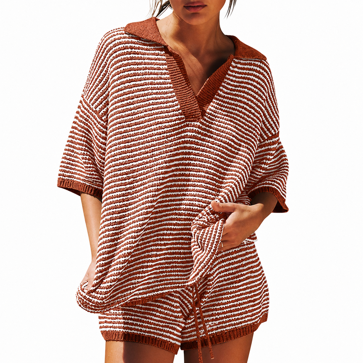 Oversized Knit Lounge Sweater Set With Matching Shorts