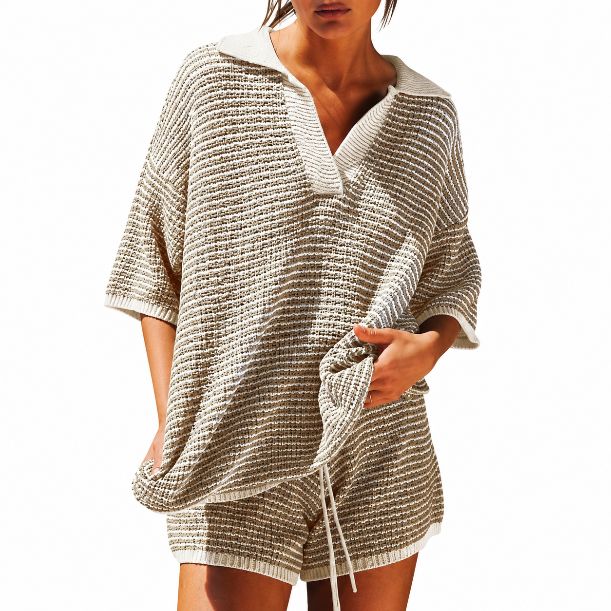 Oversized Knit Lounge Sweater Set With Matching Shorts
