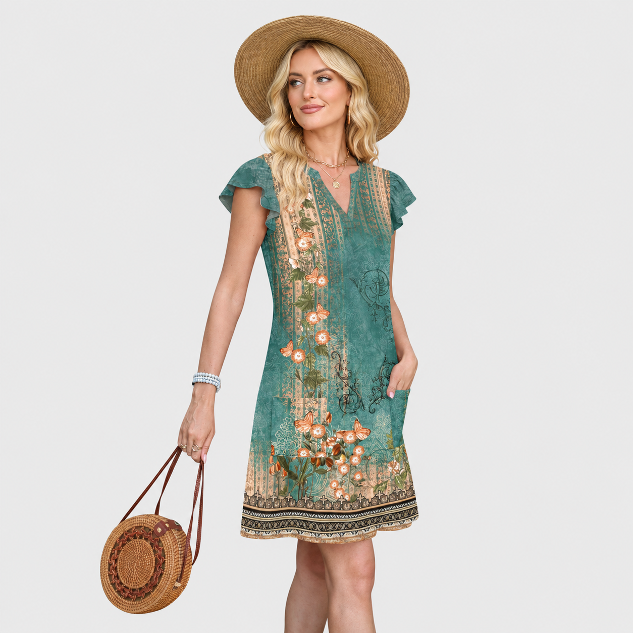 Casual Loose Ruffle Printed Dresses For Women