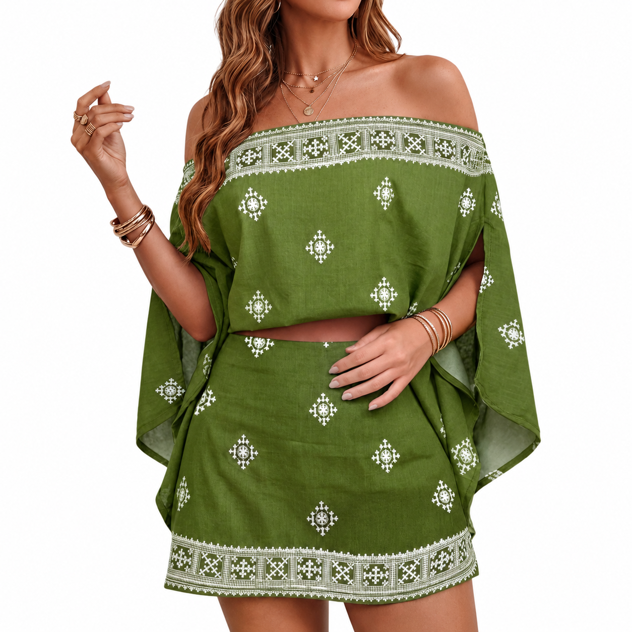 3 Piece Batwing Sleeve Top And Skort Set For Women
