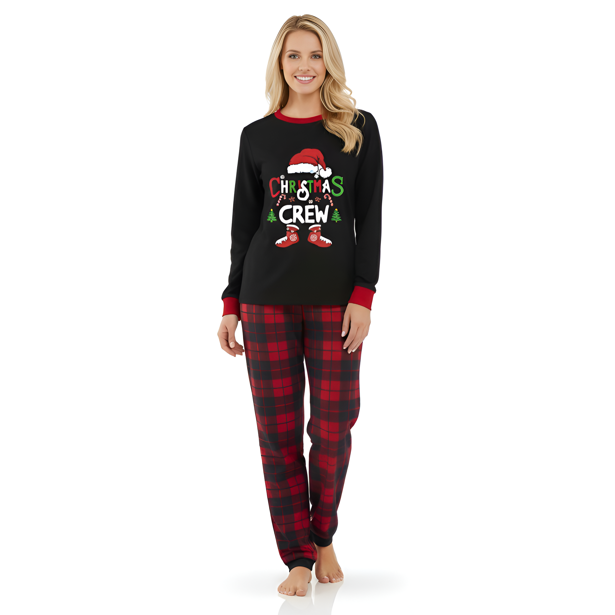 Christmas Crew Black Plaid Family Matching Pajama Sets