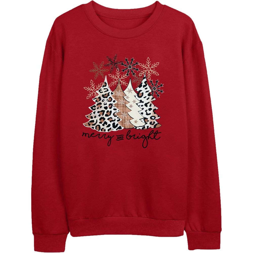 Christmas Sweatshirts With Merry And Bright Holiday Print For Women