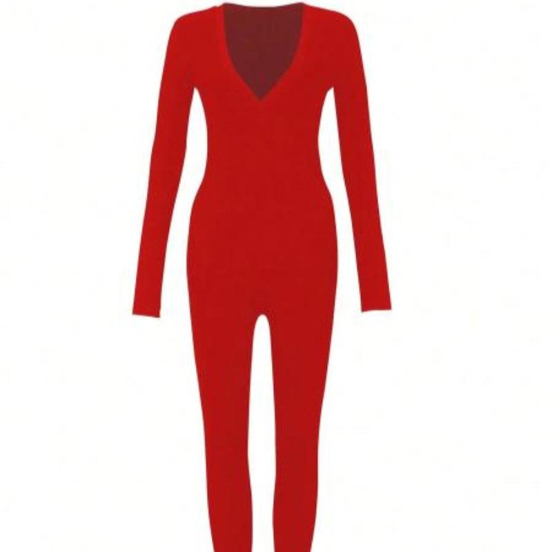 Deep V Designed Solid Color Jumpsuit For Bold And Elegant Look