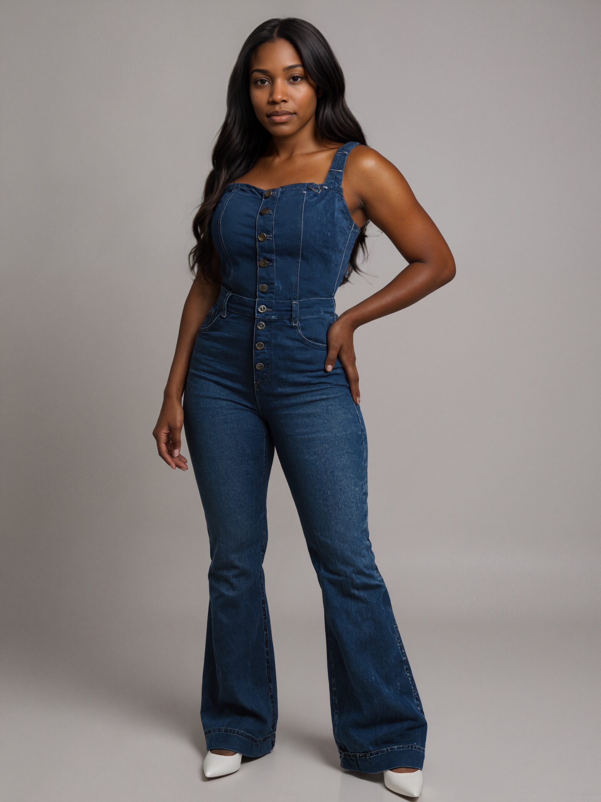 Denim Suit With Button Closure