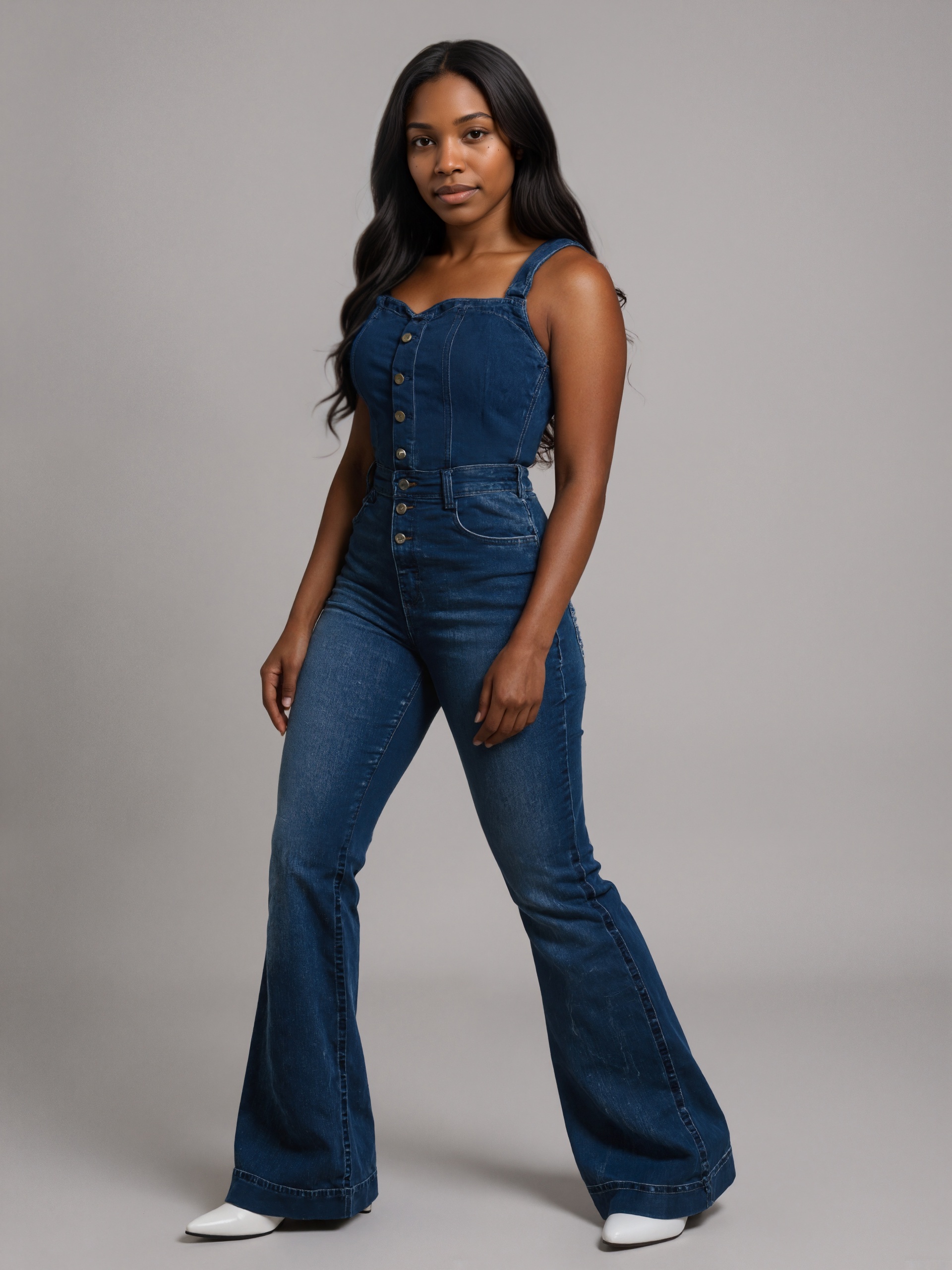 Denim Suit With Button Closure