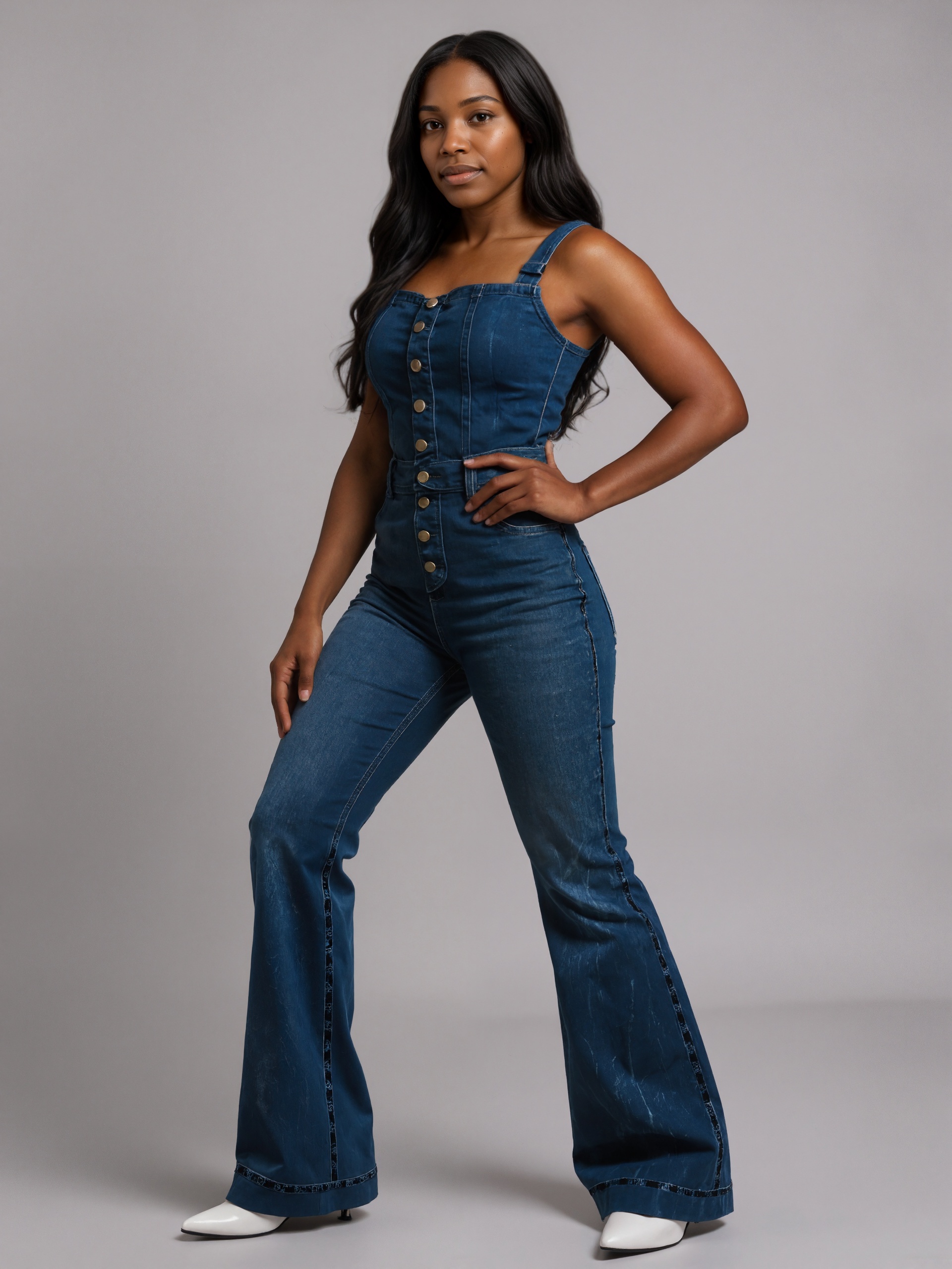 Denim Suit With Button Closure