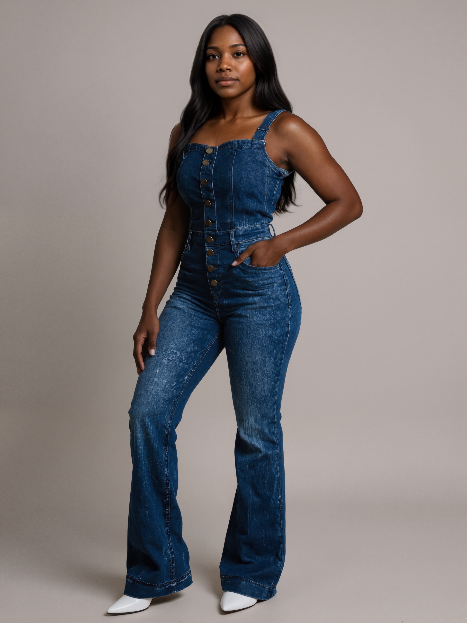 Denim Suit With Button Closure