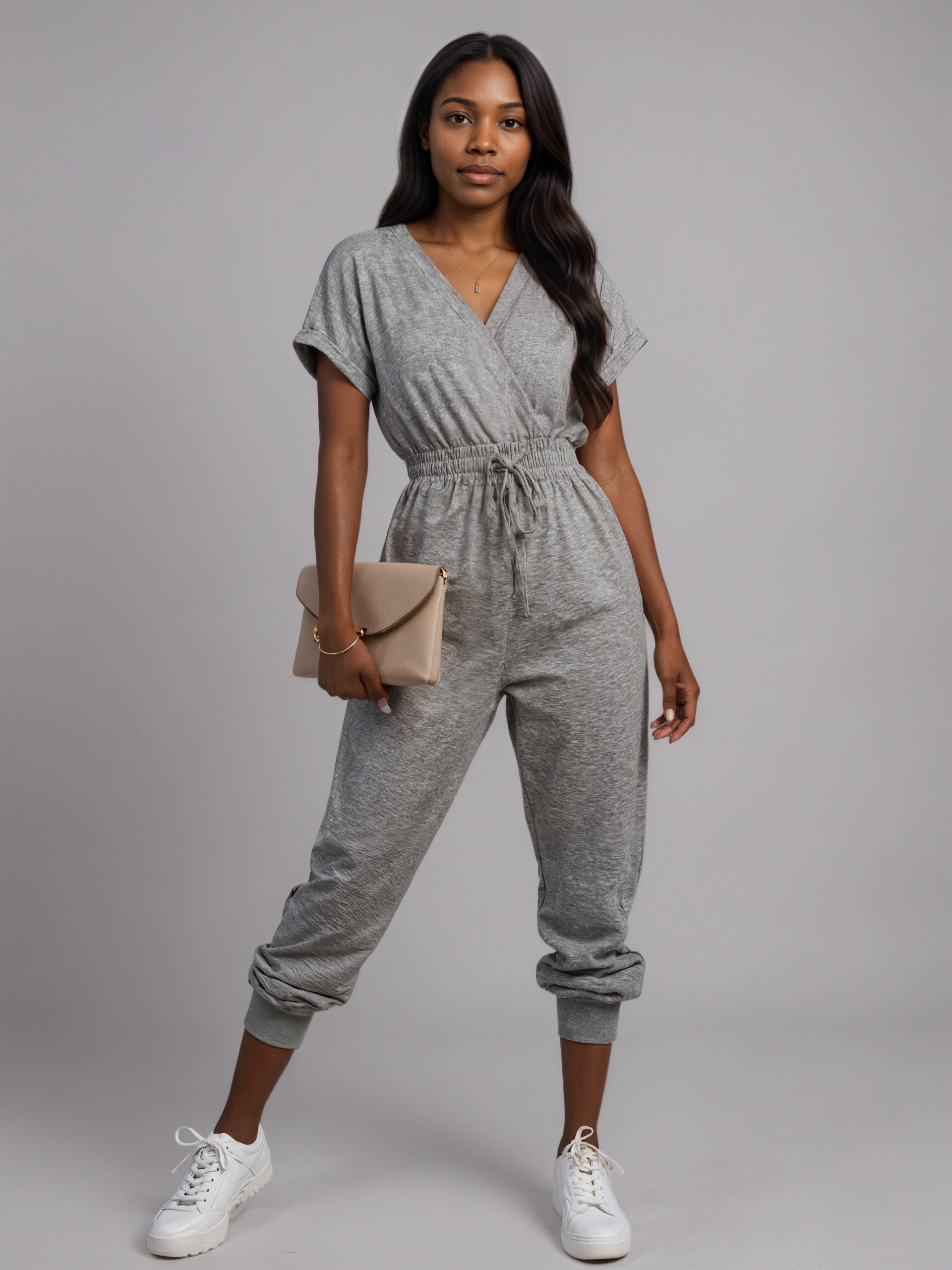 Drawstring Waist V Neck Suit